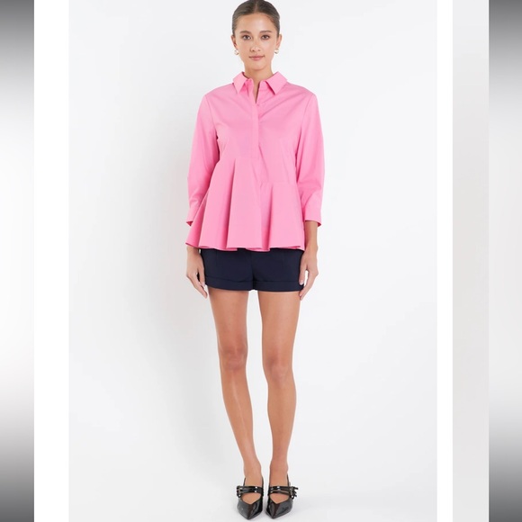 English Factory Pink Asymmetrical Button Down Shirt | M - Picture 1 of 13
